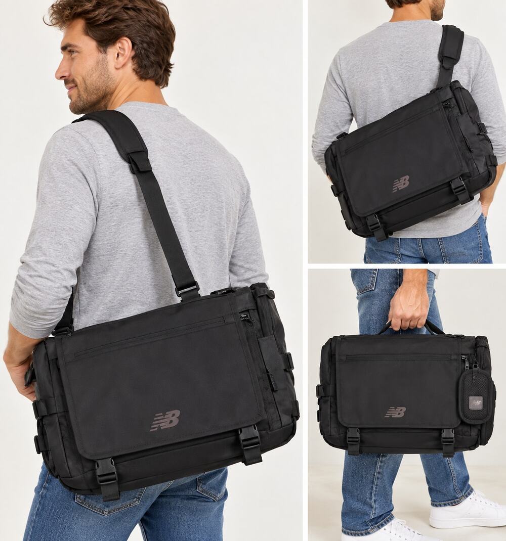 New Balance Athletic Messenger Bag Black Convertible Backpack NWT